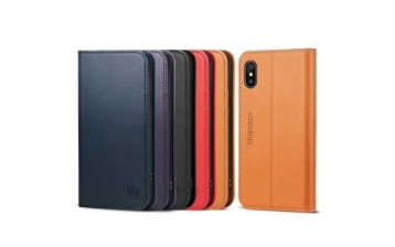 SHIELDON iPhone XS / iPhone X Genuine Leather Wallet Flip Cover, iPhone 10 Case with Magnetic Closure, Kickstand Function