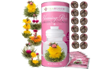 Rose Flowering Tea - 12 Blooming Tea Roses in Pink Gift Canister