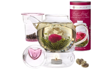 Eternal Love Flowering Tea Gift Set - Romantic Teapot with Warmer  Glass Infuser and 12 Heart-Shaped Tea Flowers