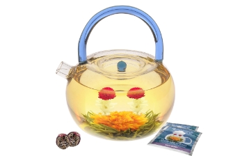 Blue Rainbow Glass Teapot Kettle with strainer - 40 oz / 1200 ml