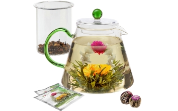 Blooming Oasis Teapot - 34 oz. Glass Teapot with Loose-Leaf Tea Infuser