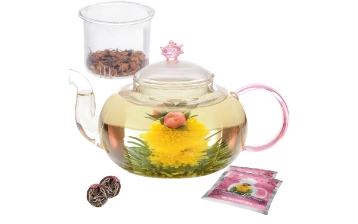Pretty in Pink Rose Teapot - 34 oz Borosilicate Glass Teapot
